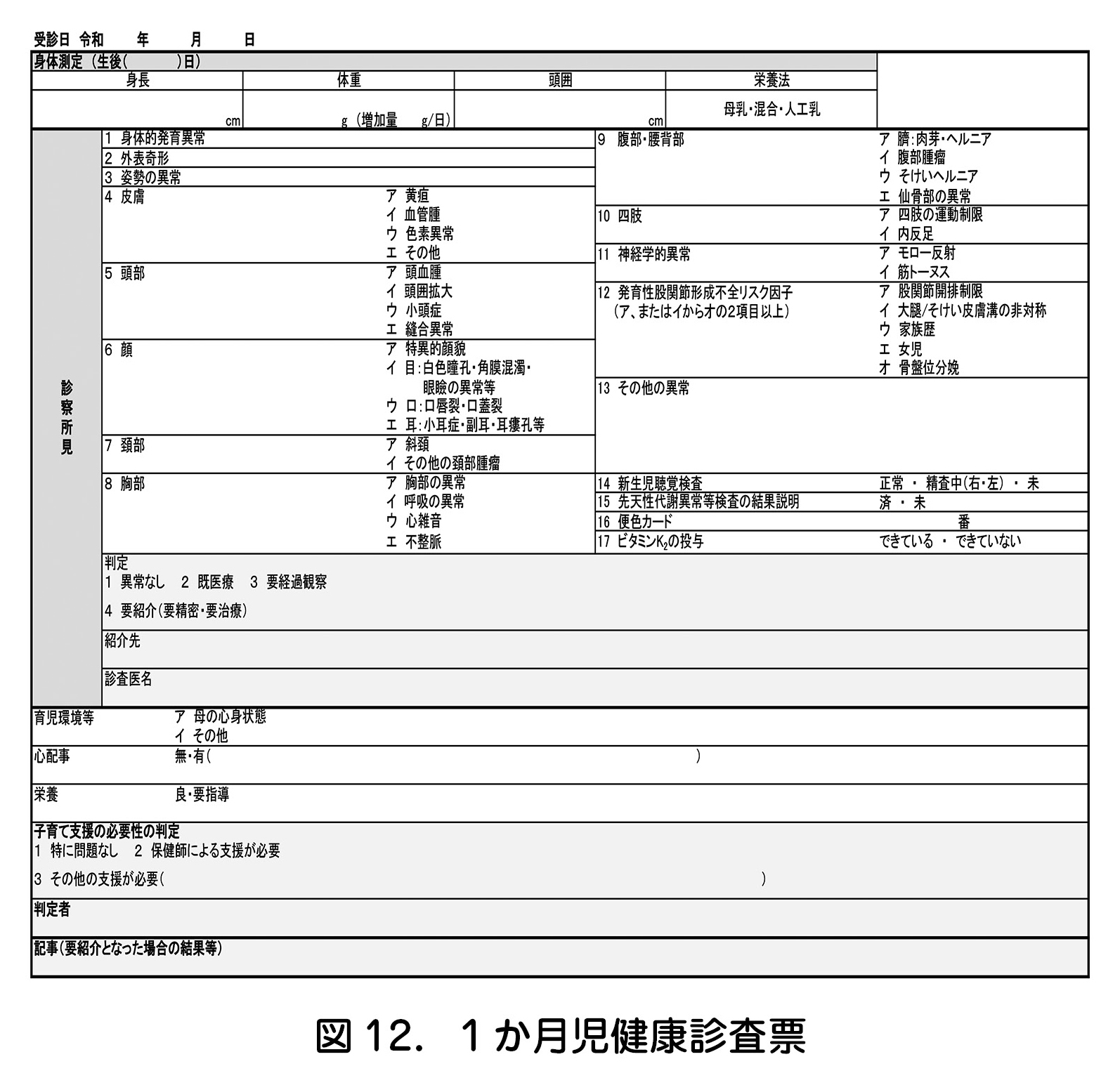 図 12．１か月児健康診査票